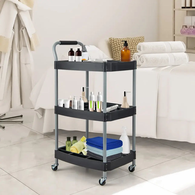 3 Layer Detailing Tool Utility Cart Tool Organizer Mobile Rolling Cart with Multiple Divider-Black - Black - Garages