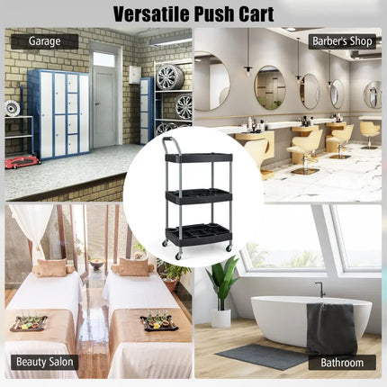 3 Layer Detailing Tool Utility Cart Tool Organizer Mobile Rolling Cart with Multiple Divider-Black - Black - Garages