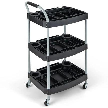 3 Layer Detailing Tool Utility Cart Tool Organizer Mobile Rolling Cart with Multiple Divider-Black - Black - Garages
