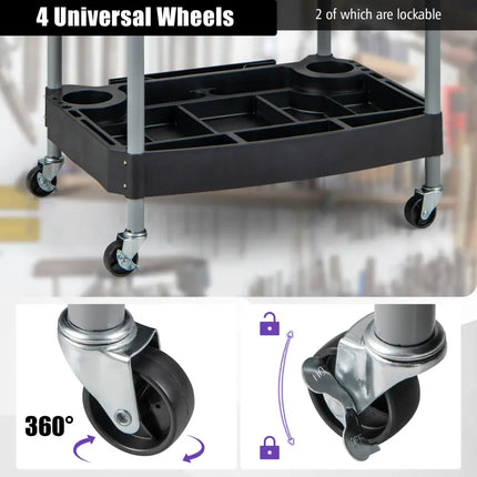 3 Layer Detailing Tool Utility Cart Tool Organizer Mobile Rolling Cart with Multiple Divider-Black - Black - Garages