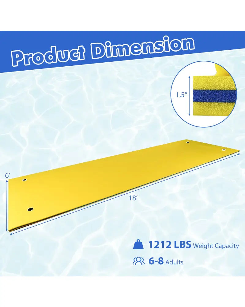 3 Layer Floating Water Pad Foam Mat-Yellow - Yellow - Swimming
