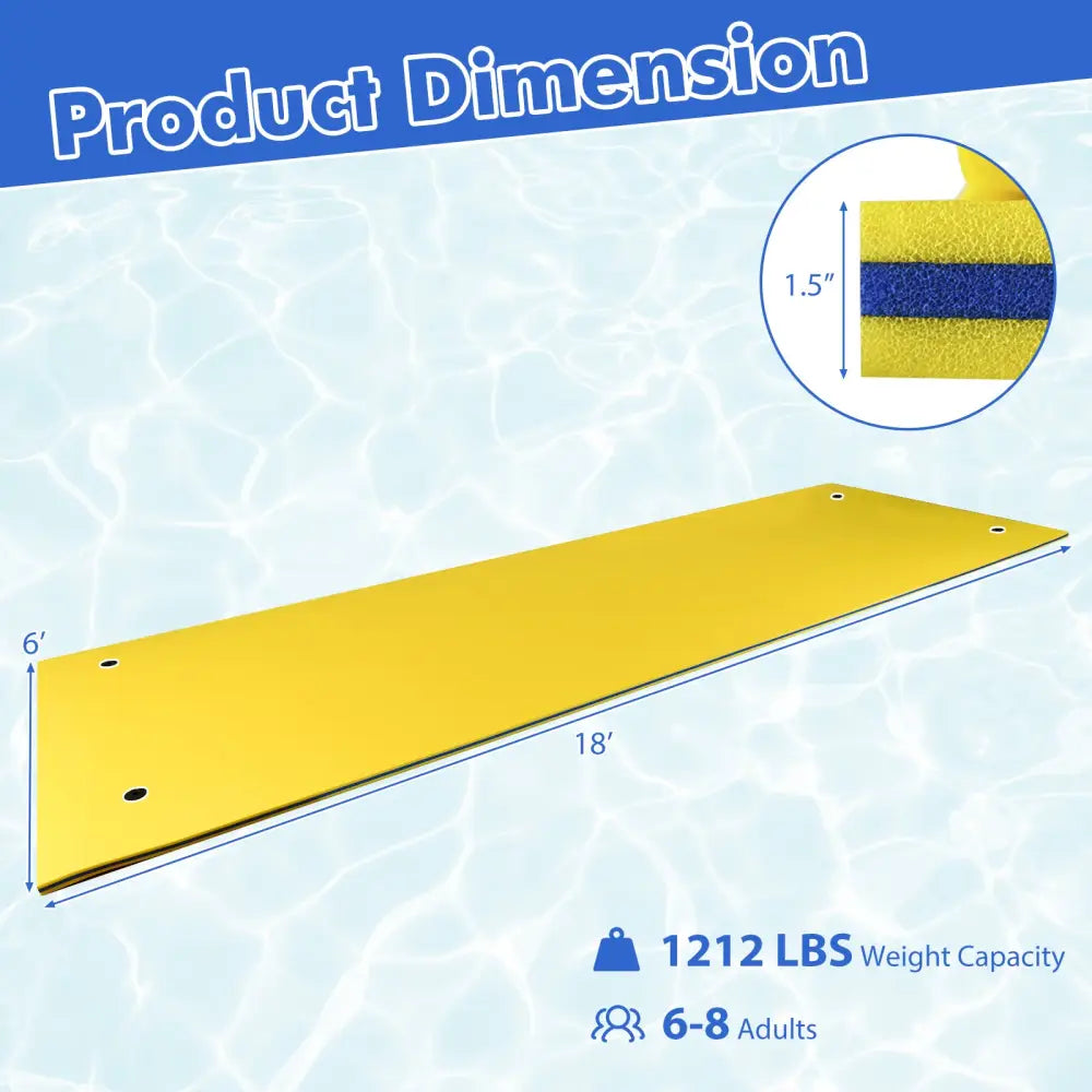 3 Layer Floating Water Pad Foam Mat-Yellow - Yellow - Swimming