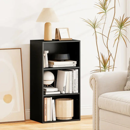 3 Open Shelf Bookcase Modern Storage Display Cabinet-Black Costway