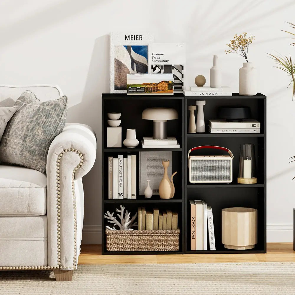 3 Open Shelf Bookcase Modern Storage Display Cabinet-Black - Black - Bookcases