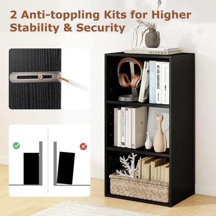 3 Open Shelf Bookcase Modern Storage Display Cabinet-Black Costway