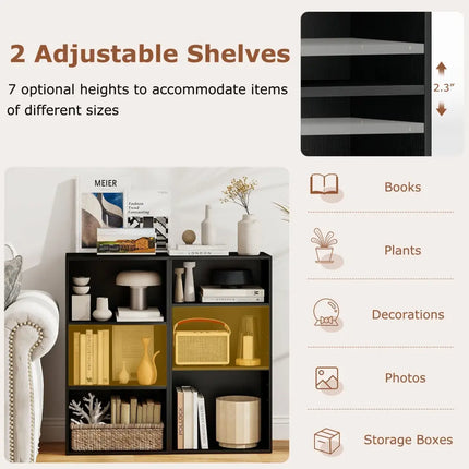 3 Open Shelf Bookcase Modern Storage Display Cabinet-Black Costway