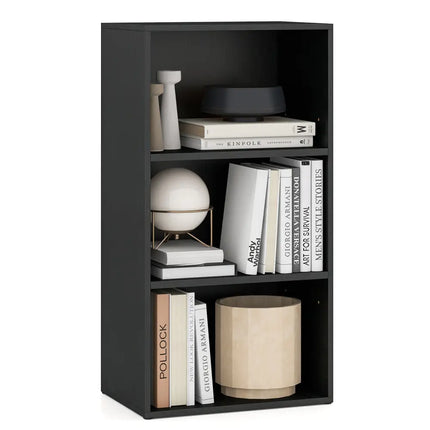 3 Open Shelf Bookcase Modern Storage Display Cabinet-Black Costway