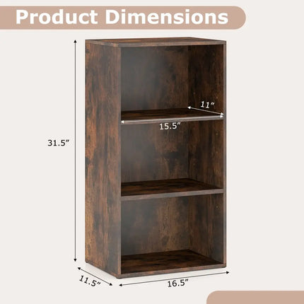 3 Open Shelf Bookcase Modern Storage Display Cabinet-Walnut Costway