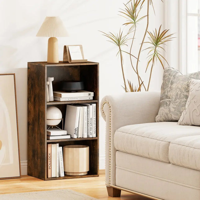 3 Open Shelf Bookcase Modern Storage Display Cabinet-Walnut Costway
