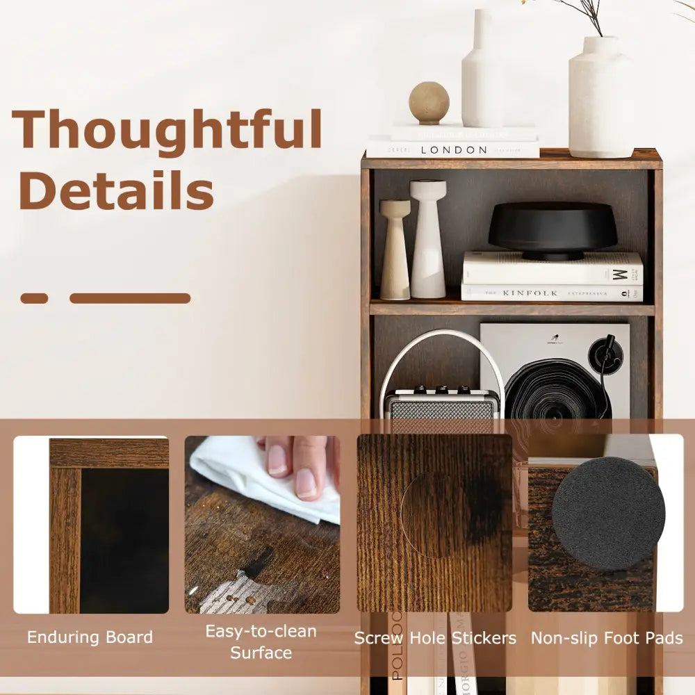 3 Open Shelf Bookcase Modern Storage Display Cabinet-Walnut - Rustic Brown - Bookcases