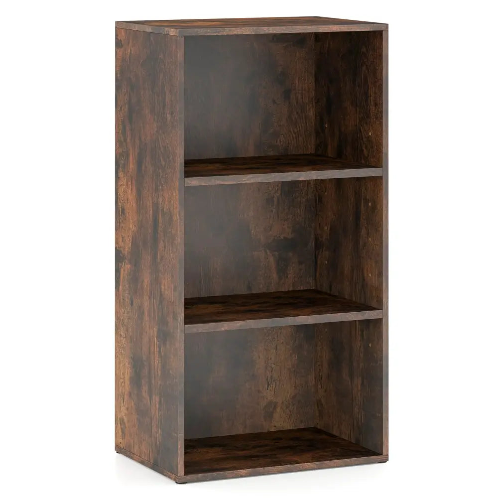 3 Open Shelf Bookcase Modern Storage Display Cabinet-Walnut - Rustic Brown - Bookcases