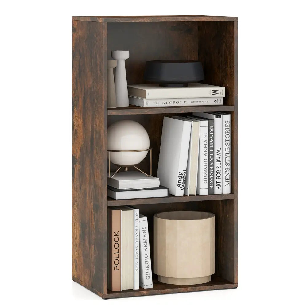 3 Open Shelf Bookcase Modern Storage Display Cabinet-Walnut - Rustic Brown - Bookcases