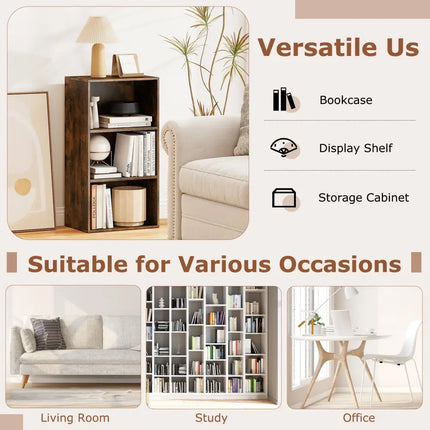 3 Open Shelf Bookcase Modern Storage Display Cabinet-Walnut Costway