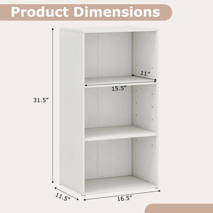 3 Open Shelf Bookcase Modern Storage Display Cabinet-White Costway