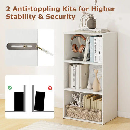 3 Open Shelf Bookcase Modern Storage Display Cabinet-White Costway