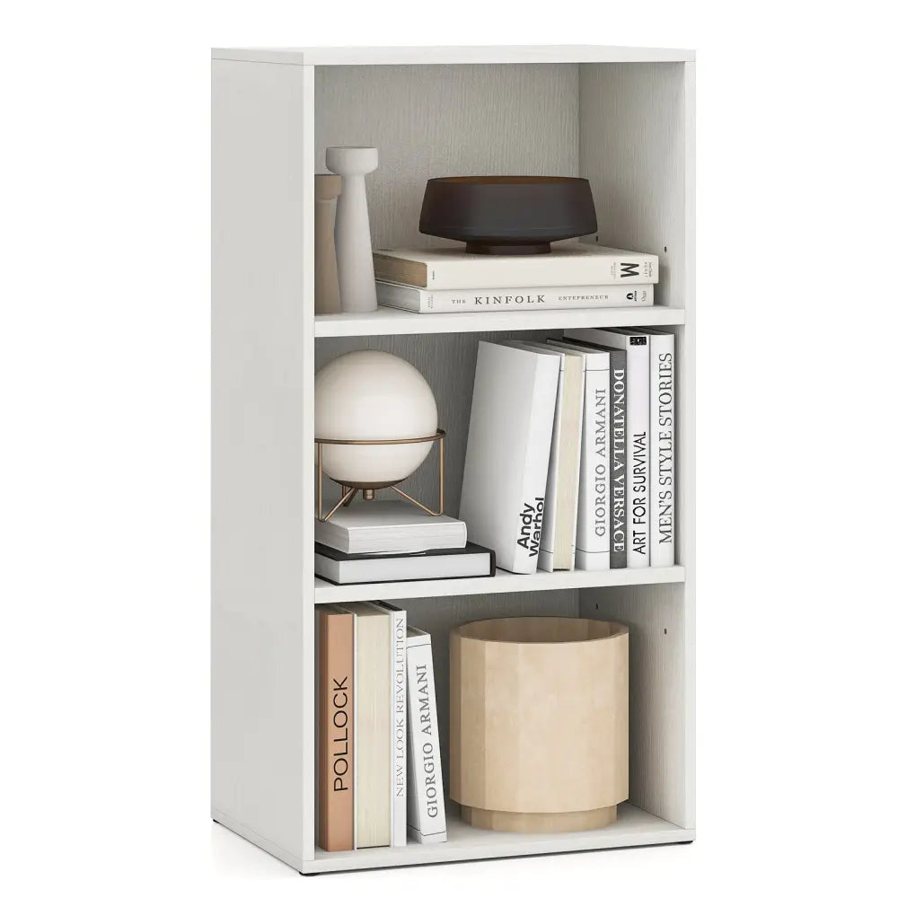 3 Open Shelf Bookcase Modern Storage Display Cabinet-White - White - Bookcases