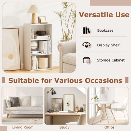 3 Open Shelf Bookcase Modern Storage Display Cabinet-White Costway