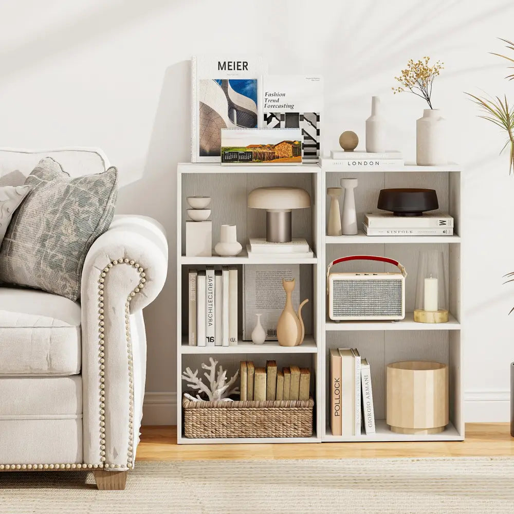 3 Open Shelf Bookcase Modern Storage Display Cabinet-White - White - Bookcases