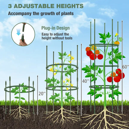 3 Pack 60 inch Adjustable Tall Plant Support Trellis for Climbing Plants - Green - Plant Supports