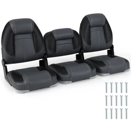 3-Pack Folding Boat Seats with 28D Soft Sponge Padding-Black - Black - Surfing