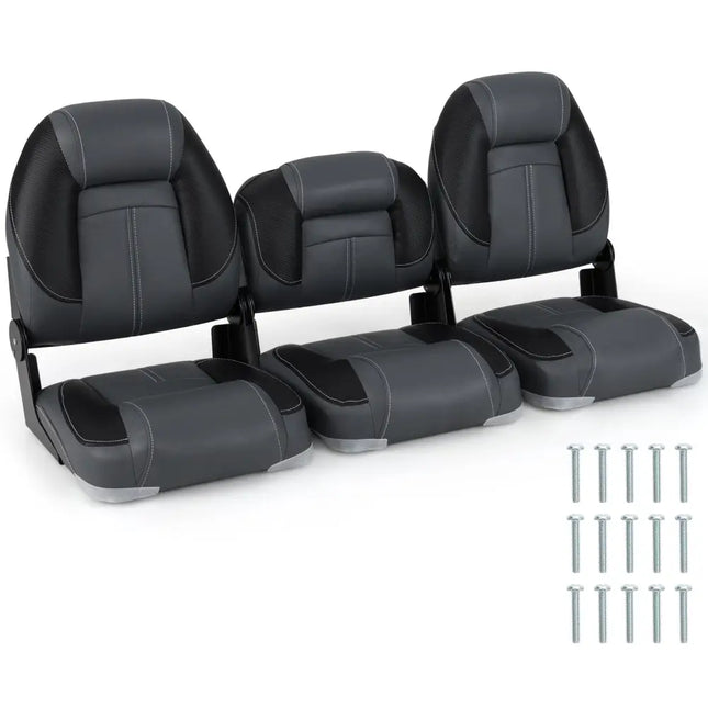 3-Pack Folding Boat Seats with 28D Soft Sponge Padding-Black - Black - Surfing