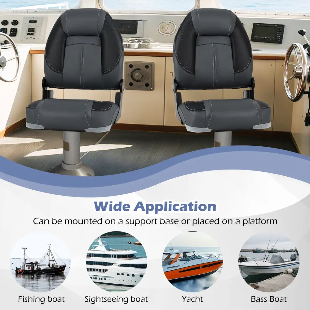 3-Pack Folding Boat Seats with 28D Soft Sponge Padding-Black - Black - Surfing