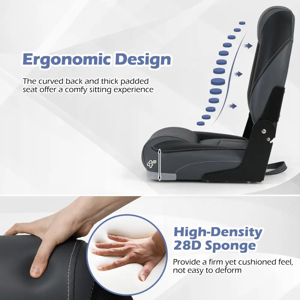 3-Pack Folding Boat Seats with 28D Soft Sponge Padding-Black - Black - Surfing