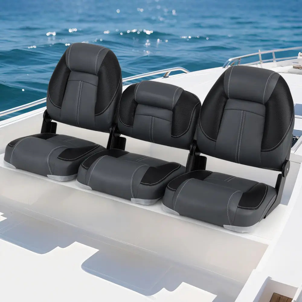 3-Pack Folding Boat Seats with 28D Soft Sponge Padding-Black - Black - Surfing