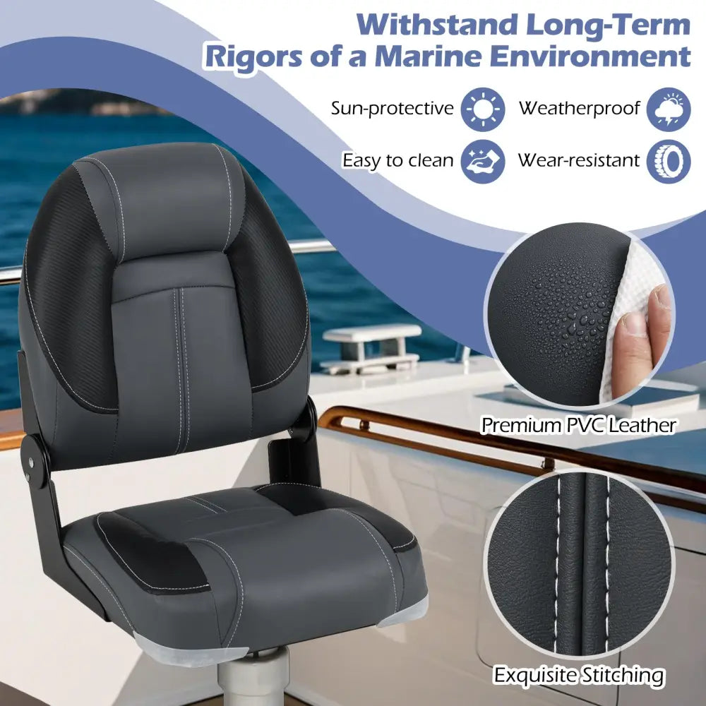 3-Pack Folding Boat Seats with 28D Soft Sponge Padding-Black - Black - Surfing