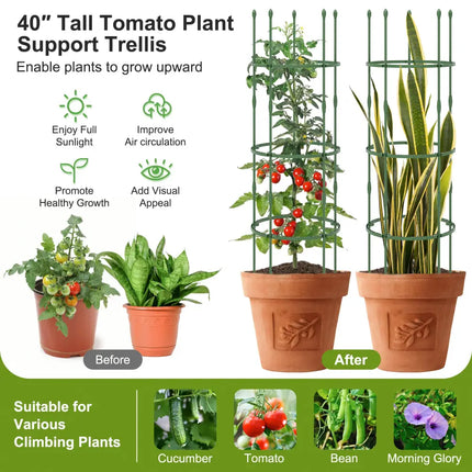 3-Pack Garden Trellis 40 Inch Tall Plant Support Stands with Clips and Ties-M - Green - Plant Supports