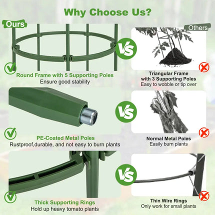3-Pack Garden Trellis 40 Inch Tall Plant Support Stands with Clips and Ties-M - Green - Plant Supports