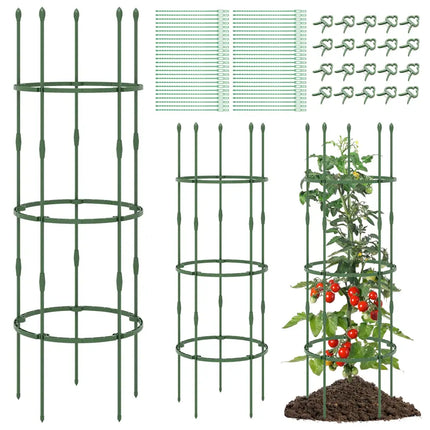 3-Pack Garden Trellis 40 Inch Tall Plant Support Stands with Clips and Ties-M - Green - Plant Supports
