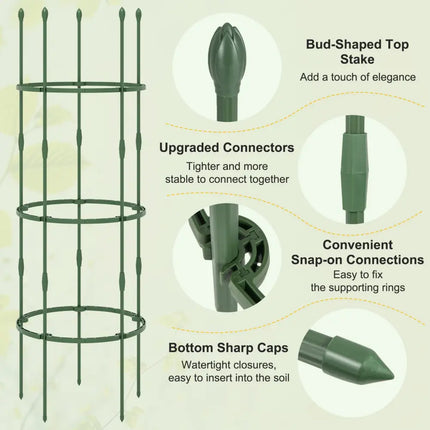 3-Pack Garden Trellis 40 Inch Tall Plant Support Stands with Clips and Ties-M - Green - Plant Supports