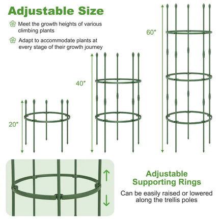 3-Pack Garden Trellis 40 Inch Tall Plant Support Stands with Clips and Ties-M - Green - Plant Supports