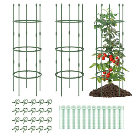 3-Pack Garden Trellis 40 Inch Tall Plant Support Stands with Clips and Ties-M - Green - Plant Supports