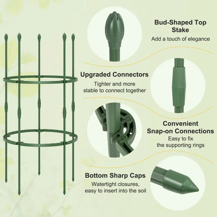 3-Pack Garden Trellis 60 Inch Tall Plant Support Stands with Clips and Ties-S - Green - Plant Supports