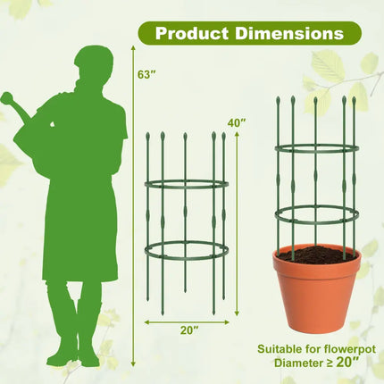 3-Pack Garden Trellis 60 Inch Tall Plant Support Stands with Clips and Ties-S - Green - Plant Supports