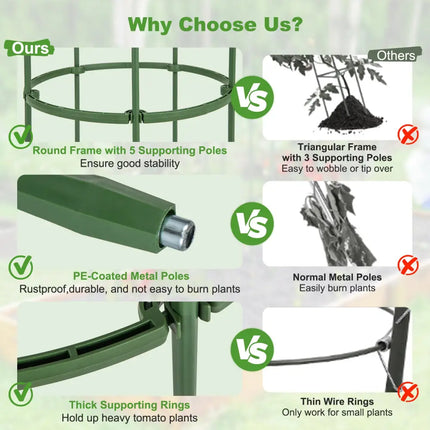 3-Pack Garden Trellis 60 Inch Tall Plant Support Stands with Clips and Ties-S - Green - Plant Supports