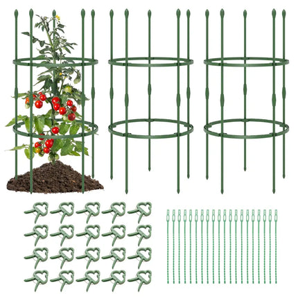 3-Pack Garden Trellis 60 Inch Tall Plant Support Stands with Clips and Ties-S - Green - Plant Supports