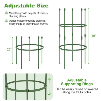 3-Pack Garden Trellis 60 Inch Tall Plant Support Stands with Clips and Ties-S - Green - Plant Supports