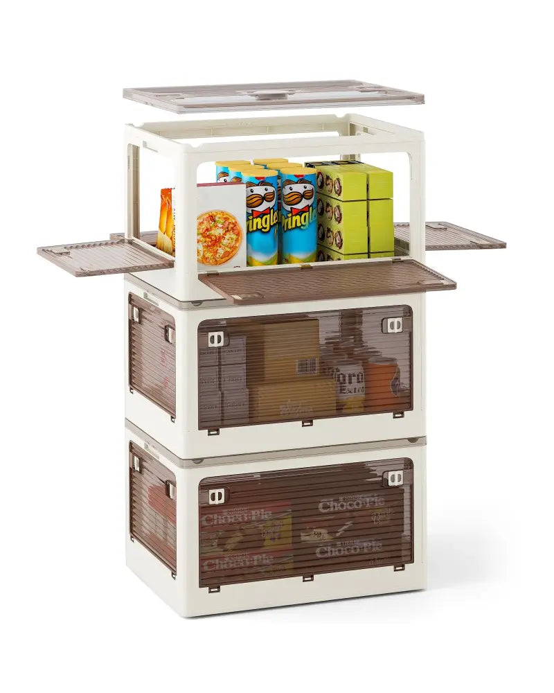 3-Pack Stackable Storage Bins with Lids with 5 Opening Ways-11.5 Gal - White - Cabinets & Chests