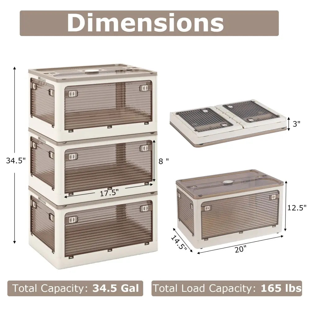 3-Pack Stackable Storage Bins with Lids with 5 Opening Ways-11.5 Gal Costway