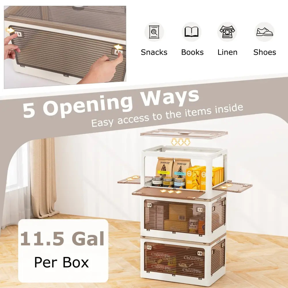 3-Pack Stackable Storage Bins with Lids with 5 Opening Ways-11.5 Gal Costway