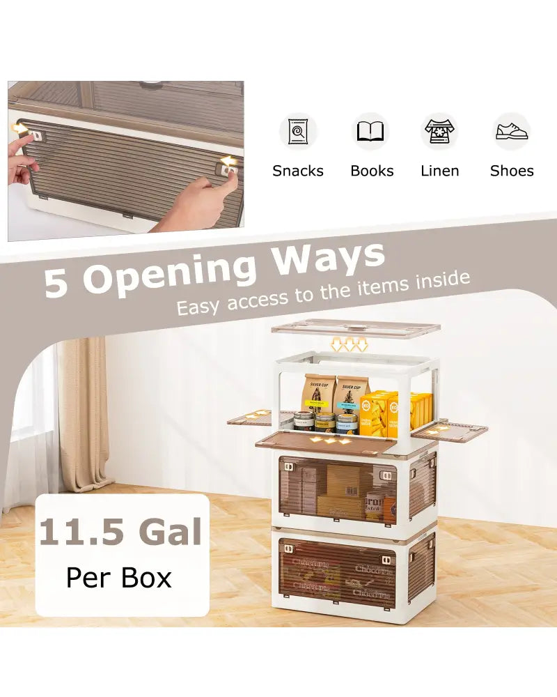 3-Pack Stackable Storage Bins with Lids with 5 Opening Ways-11.5 Gal - White - Cabinets & Chests