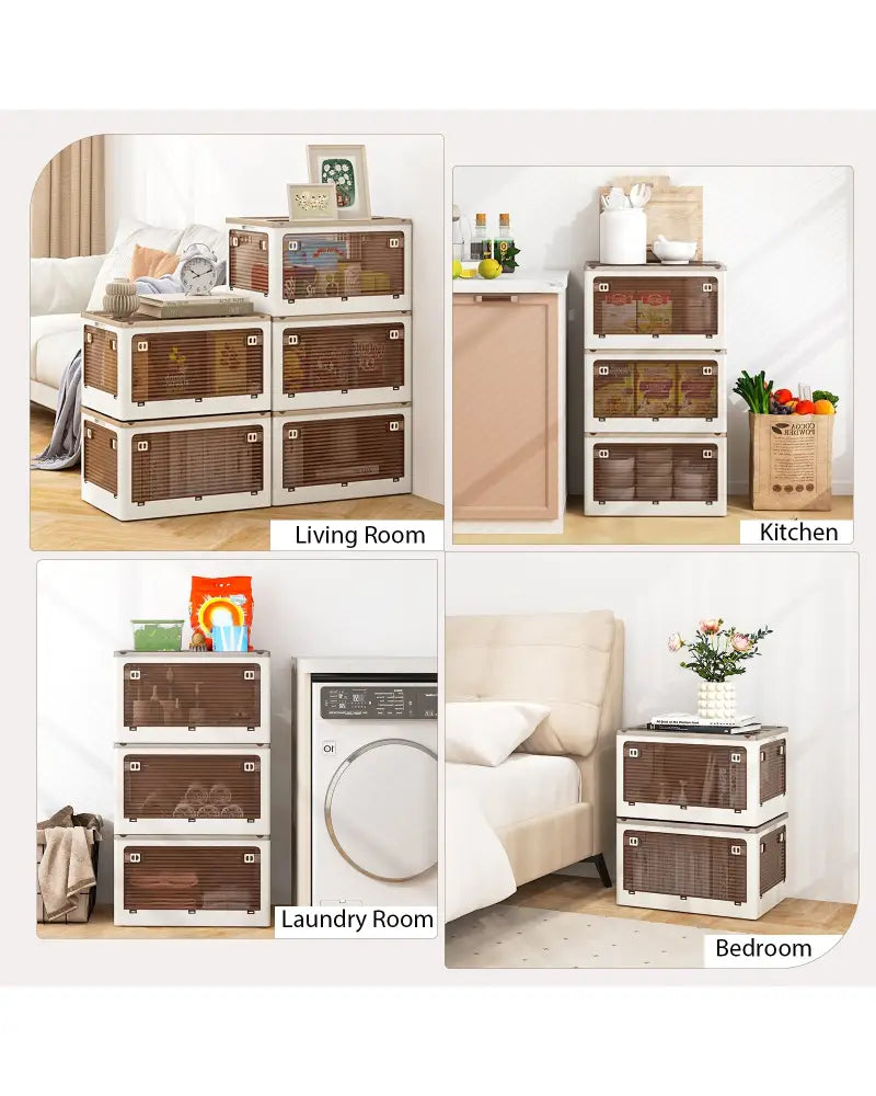 3-Pack Stackable Storage Bins with Lids with 5 Opening Ways-11.5 Gal - White - Cabinets & Chests