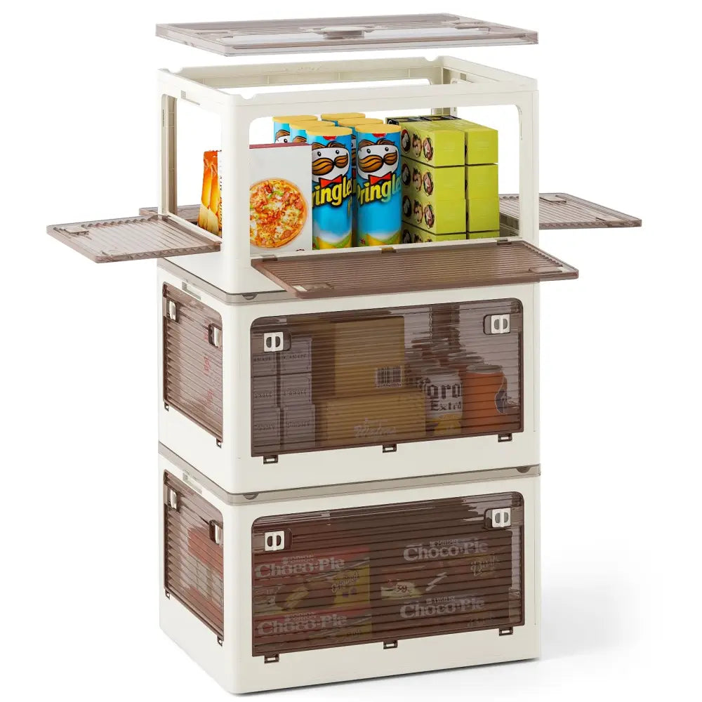 3-Pack Stackable Storage Bins with Lids with 5 Opening Ways-11.5 Gal - White - Cabinets & Chests