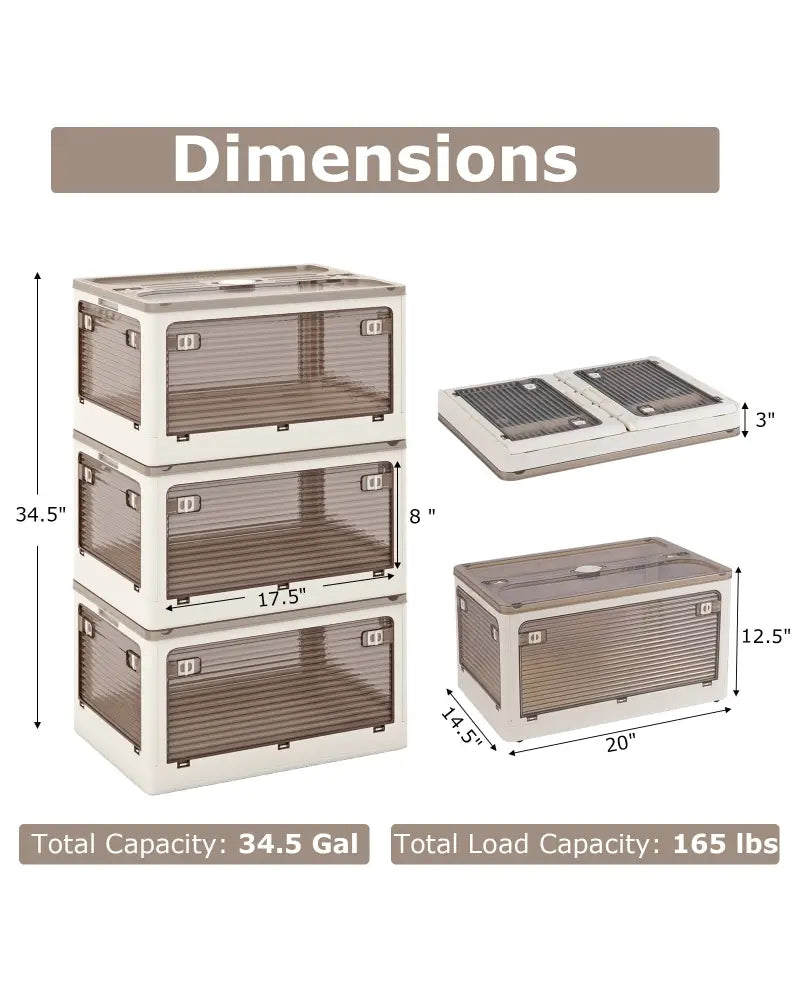 3-Pack Stackable Storage Bins with Lids with 5 Opening Ways-11.5 Gal - White - Cabinets & Chests