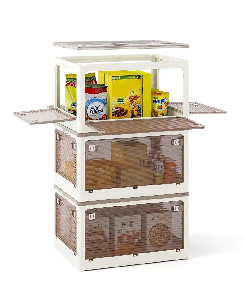 3-Pack Stackable Storage Bins with Lids with 5 Opening Ways-18 Gal - White - Cabinets & Chests