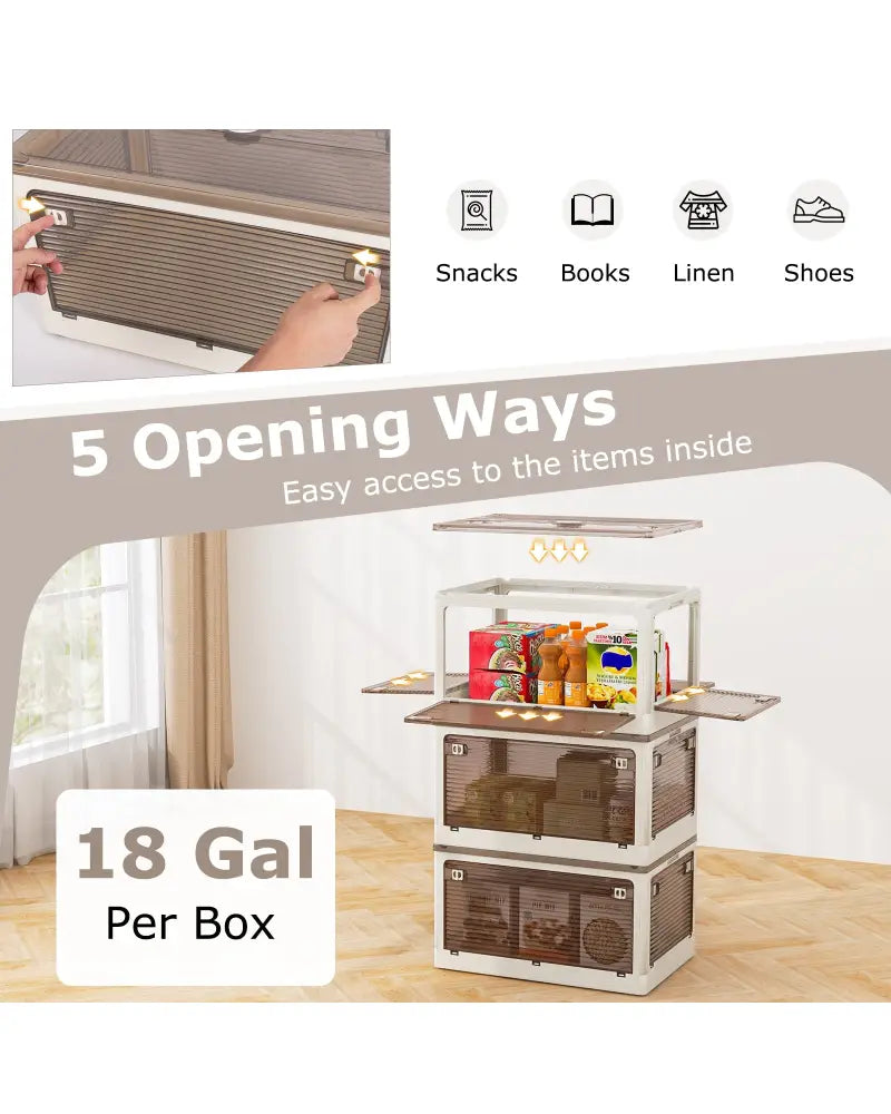 3-Pack Stackable Storage Bins with Lids with 5 Opening Ways-18 Gal - White - Cabinets & Chests