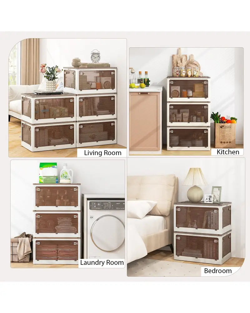 3-Pack Stackable Storage Bins with Lids with 5 Opening Ways-18 Gal - White - Cabinets & Chests